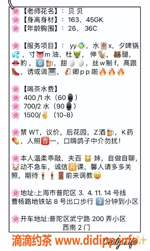 上海楼凤资源信息,普陀贝贝，身高163，C罩杯，400元起