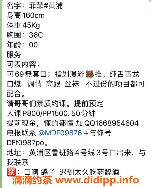 上海楼凤资源信息,黄浦菲菲，160cm C罩杯，800元起，服务优质