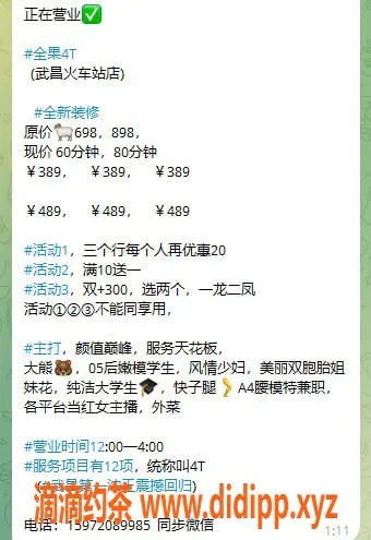 武汉楼凤-武昌火车站4T服务，尽享12项精彩项目