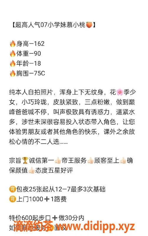 烟台楼凤-小桃 18岁 高162 体90 服务超赞 600元体验