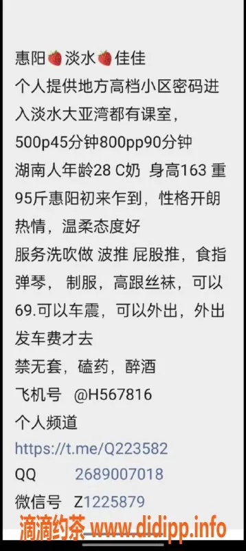 惠州楼凤-惠阳28岁温柔佳佳，500元可外出服务