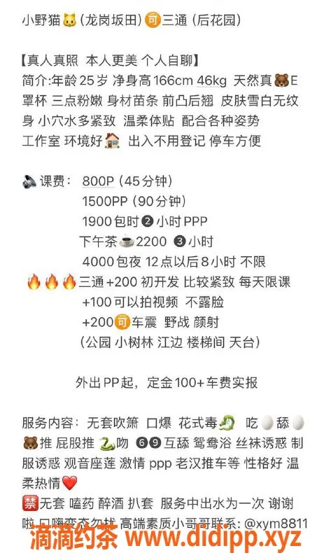 深圳楼凤-龙岗小野猫，166cm胸E，800P起服务！