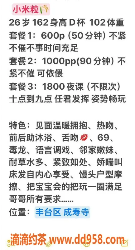 北京楼凤-丰台小米粒，26岁，身高162，茶费6